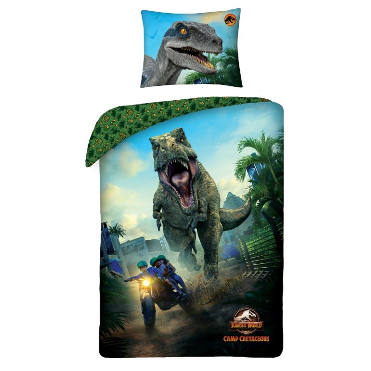 Jurassic World Bettwäsche Set aus Baumwolle Bettdeckenbezug 140 × 200 cm mit 70 × 90 cm Kissenbezug