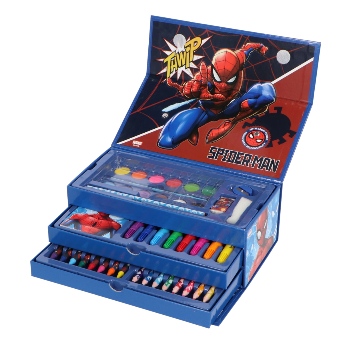 Marvel Spiderman Malkasten mit Schublade Kinder Malset ab 3 Jahren