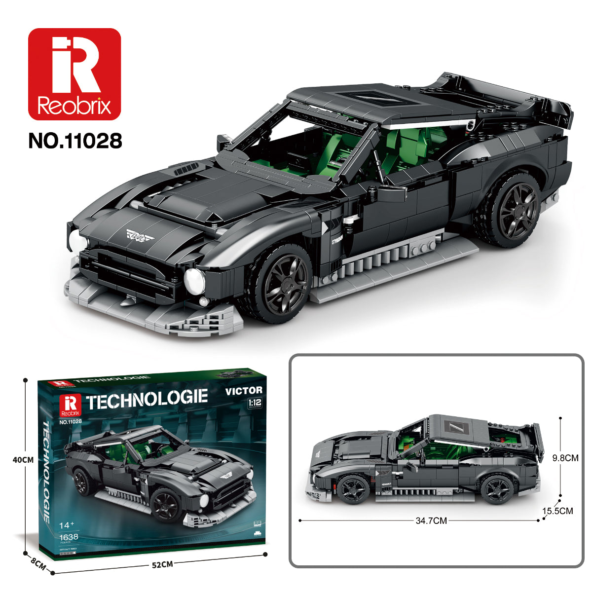 Reobrix 11028 Sportwagen Klemmbaustein Modell 1:12 Auto 1638 Teile ab 14