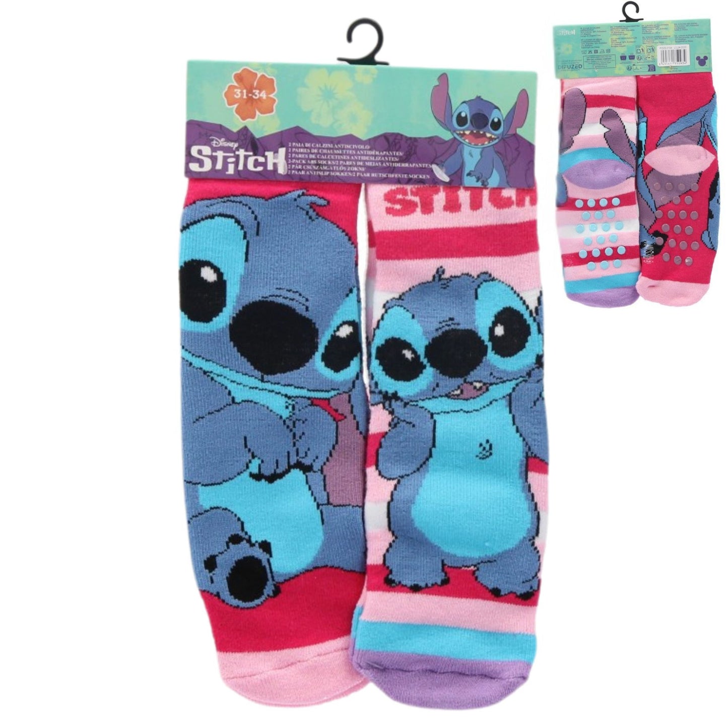 Lilo & Stitch Kinder Socken Set 2er Pack rutschfeste Kuschelsocken