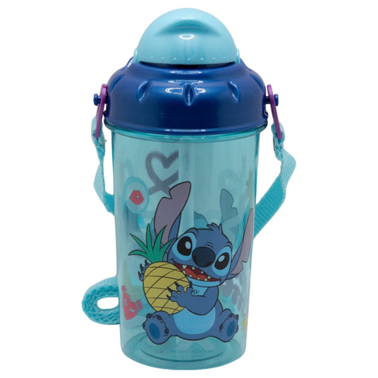 Lilo & Stitch Kinder Trinkflasche 465 ml mit Strohhalm und Tragegurt