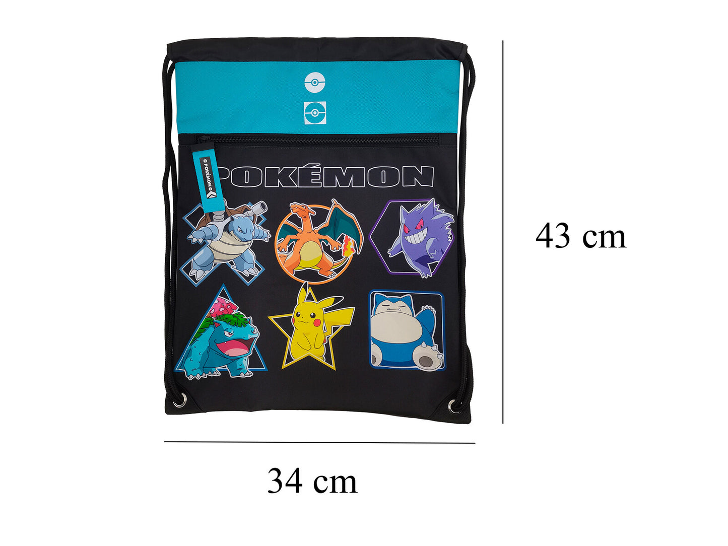 Pokémon Turnbeutel 43 × 34 × 1 cm Sportbeutel Kinder mit Kordelzug für Schule