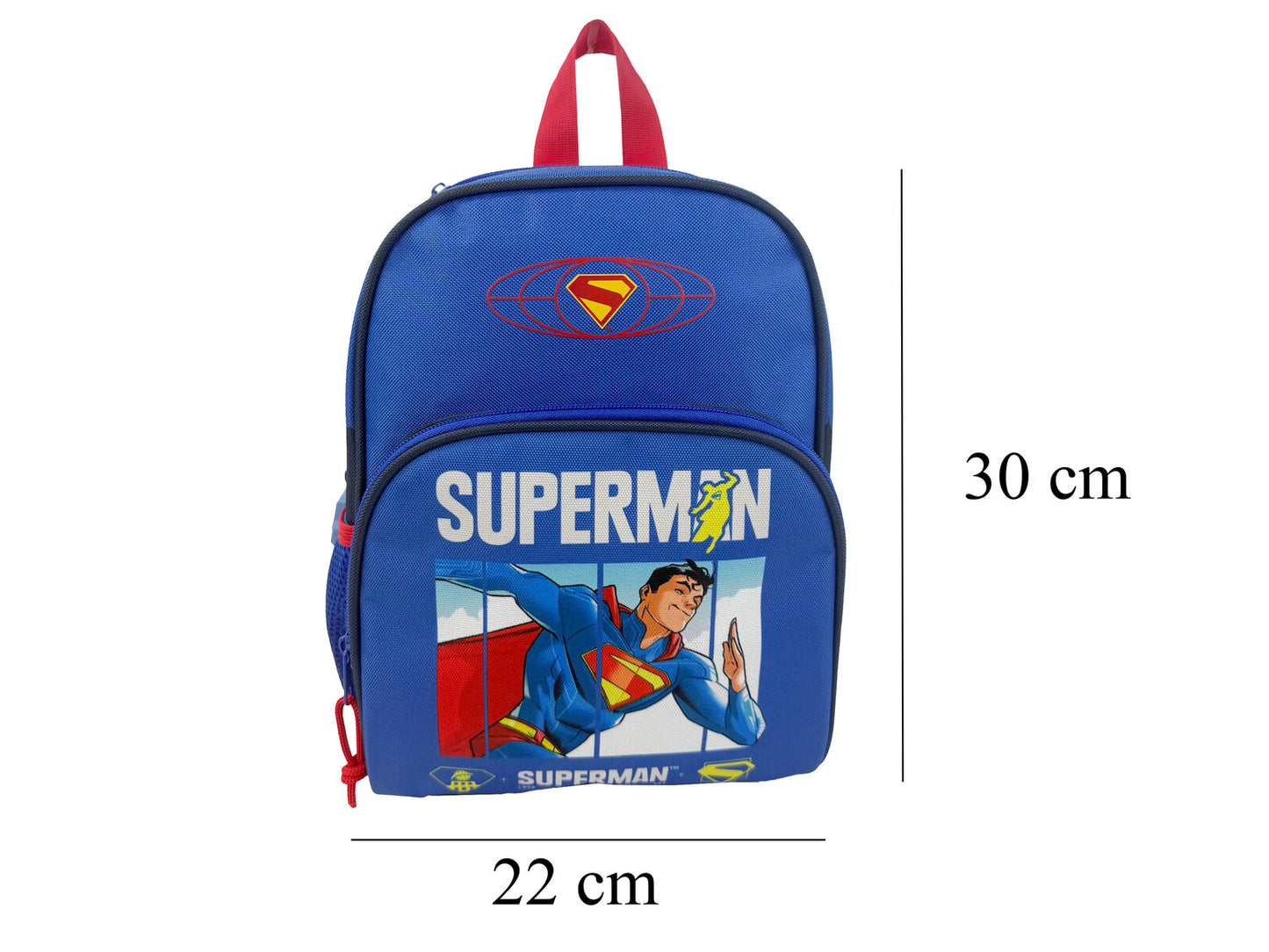 Superman Rucksack für Kinder mit Fronttasche Hauptfach und Seitennetz