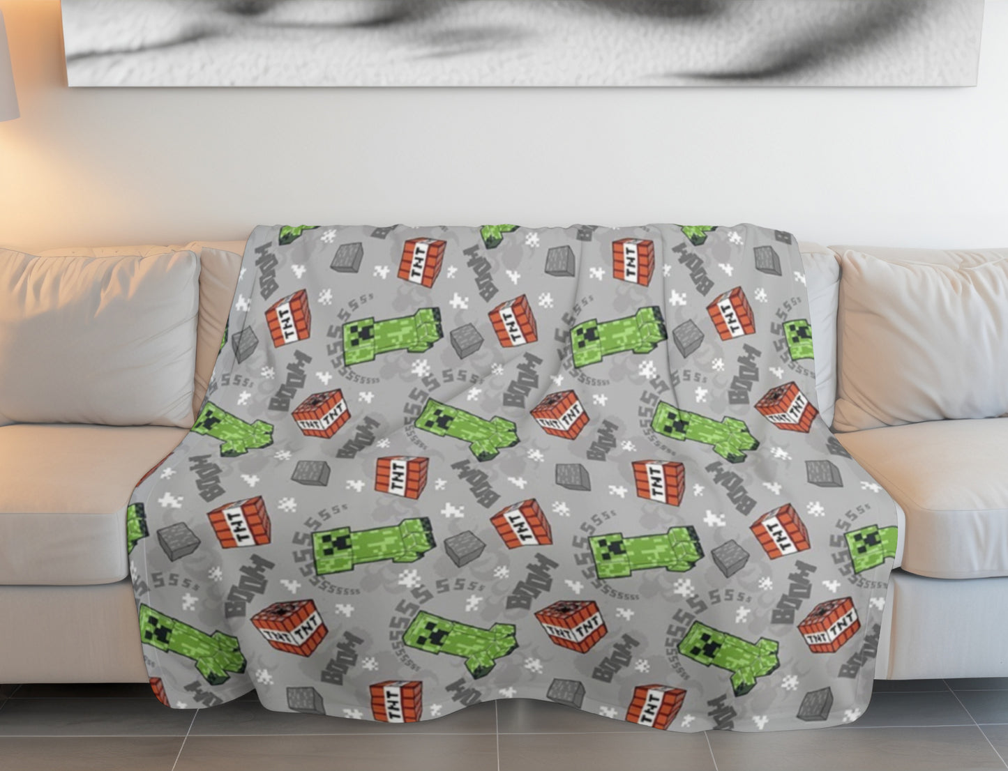 Minecraft Flanell Blanket 180x200 cm – Kuscheldecke für Kinderzimmer und Gamer Wohndecke