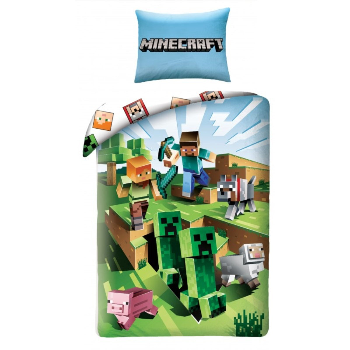 Minecraft Bettwäsche Set aus Baumwolle Bettdeckenbezug 140 × 200 cm mit 70 × 90 cm Kissenbezug