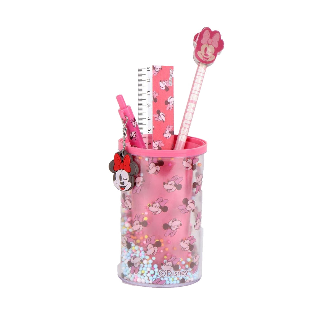 Disney Minnie Mouse Schulset mit Stift Bleistift Lineal und Becher