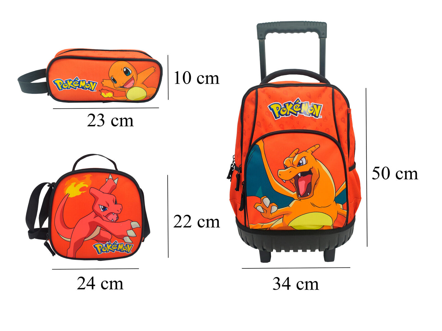 Pókemon Trolley Rucksack Set 3 Teile Schule Tasche Etui Lunchbag
