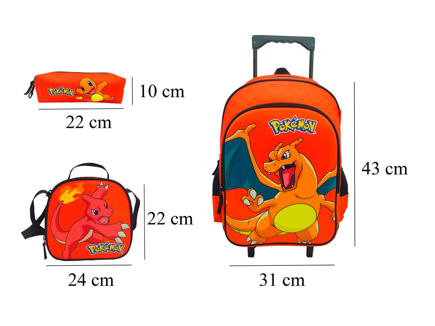 Pókemon Schulset 3 tlg Trolley Rucksack Etui Lunchbag Schule 43 cm
