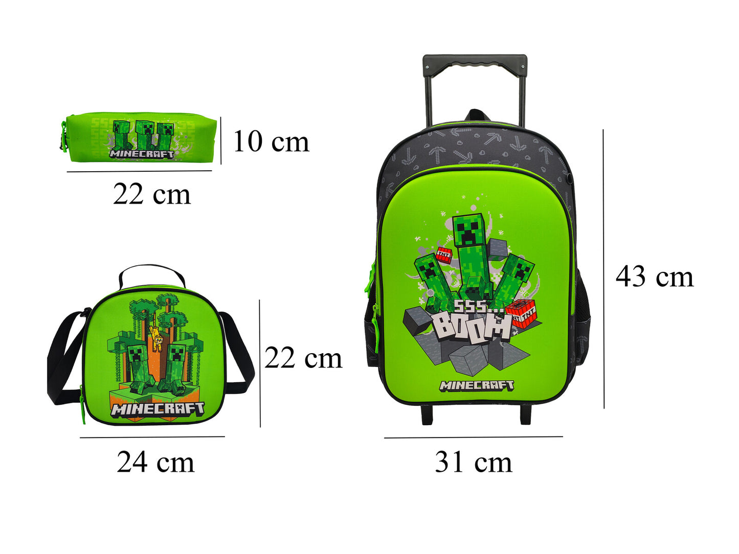 Minecraft Schulset 3 tlg Trolley Rucksack Etui Lunchbag Schule 43 cm