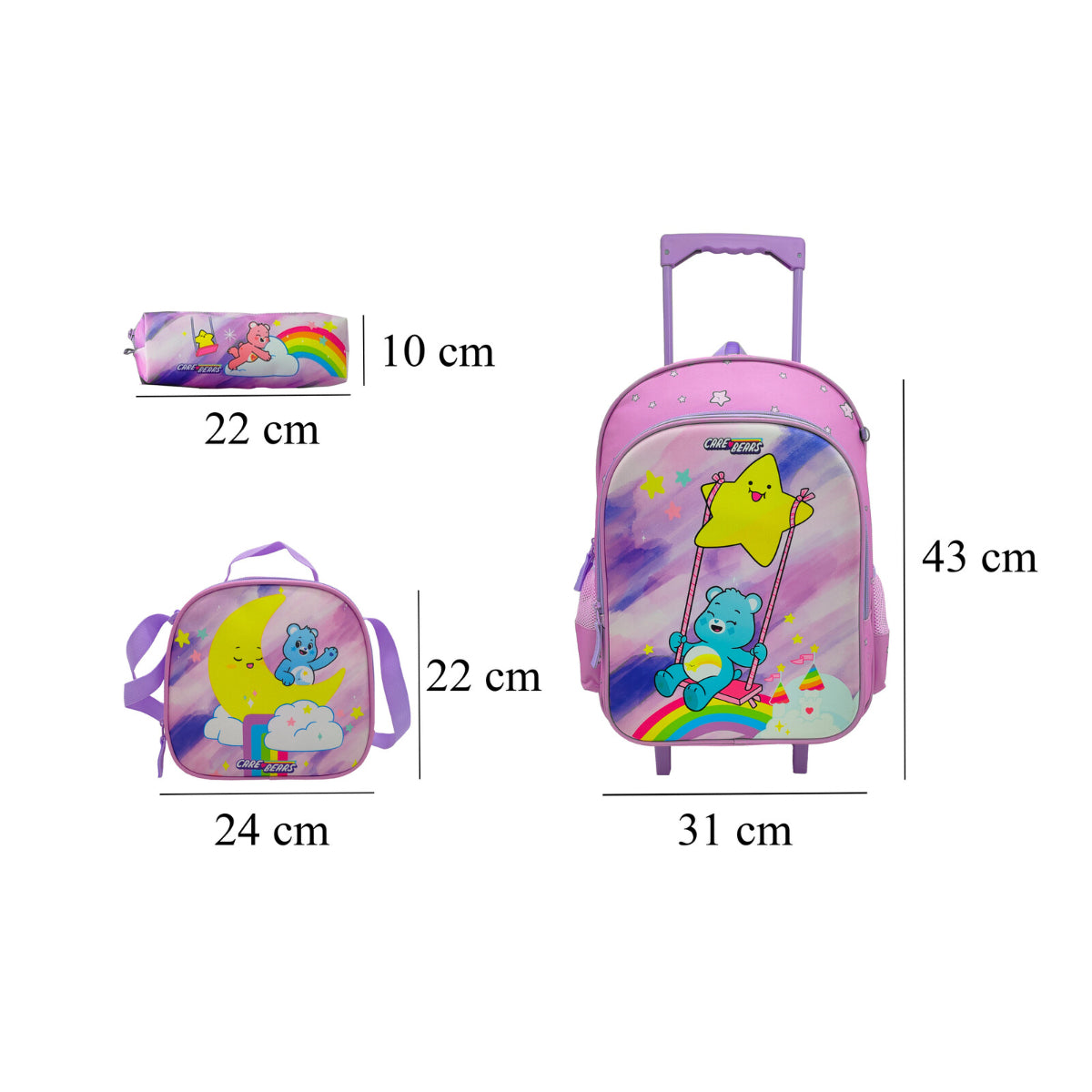 Care Bears Schulset 3 tlg Trolley Rucksack Etui Lunchbag Schule 43 cm