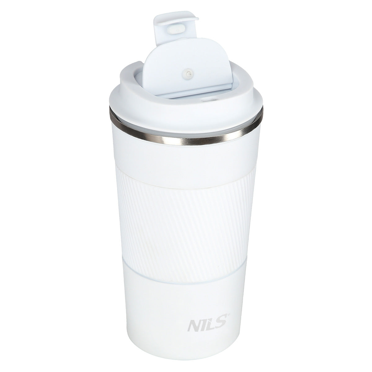 NILS NCC09 Reisebecher Weiß Thermobecher mit Gummigriff Kaffee Tee Wasser