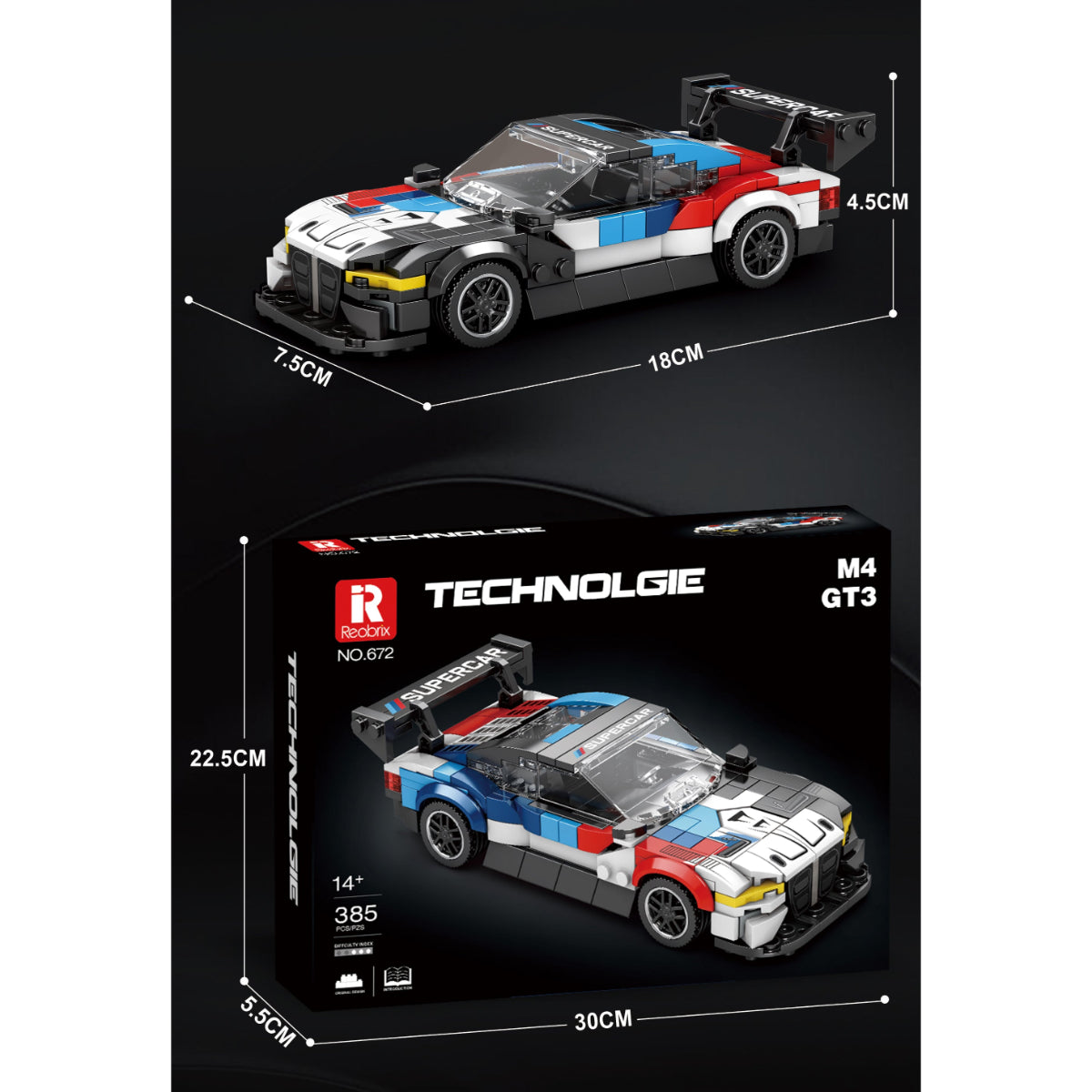 Reobrix 672 GT3 Rennwagen 1:24 Klemmbaustein Set 385 Teile