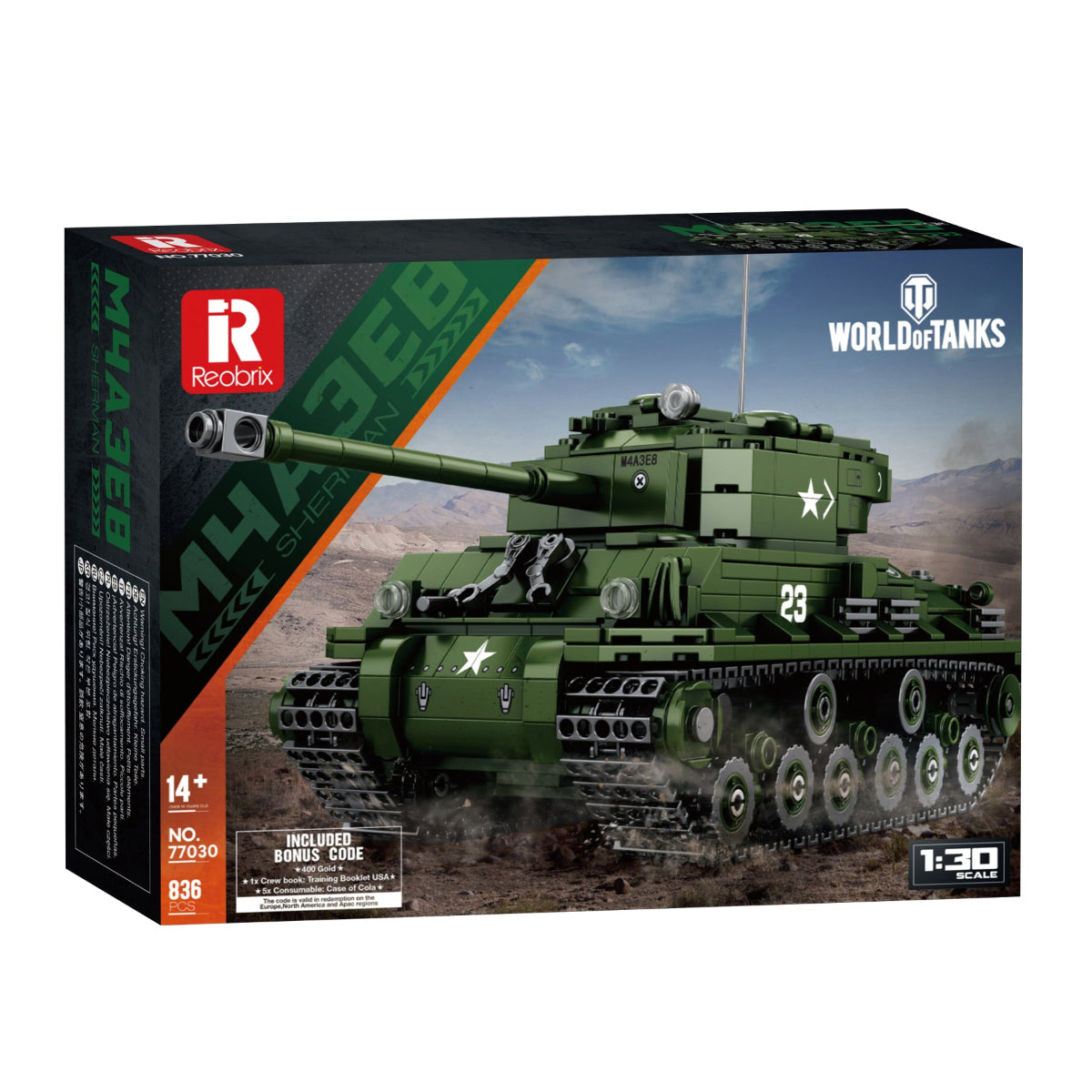 Reobrix World of Tanks Sherman Kettenfahrzeug 1:30 Klemmbaustein Set 836