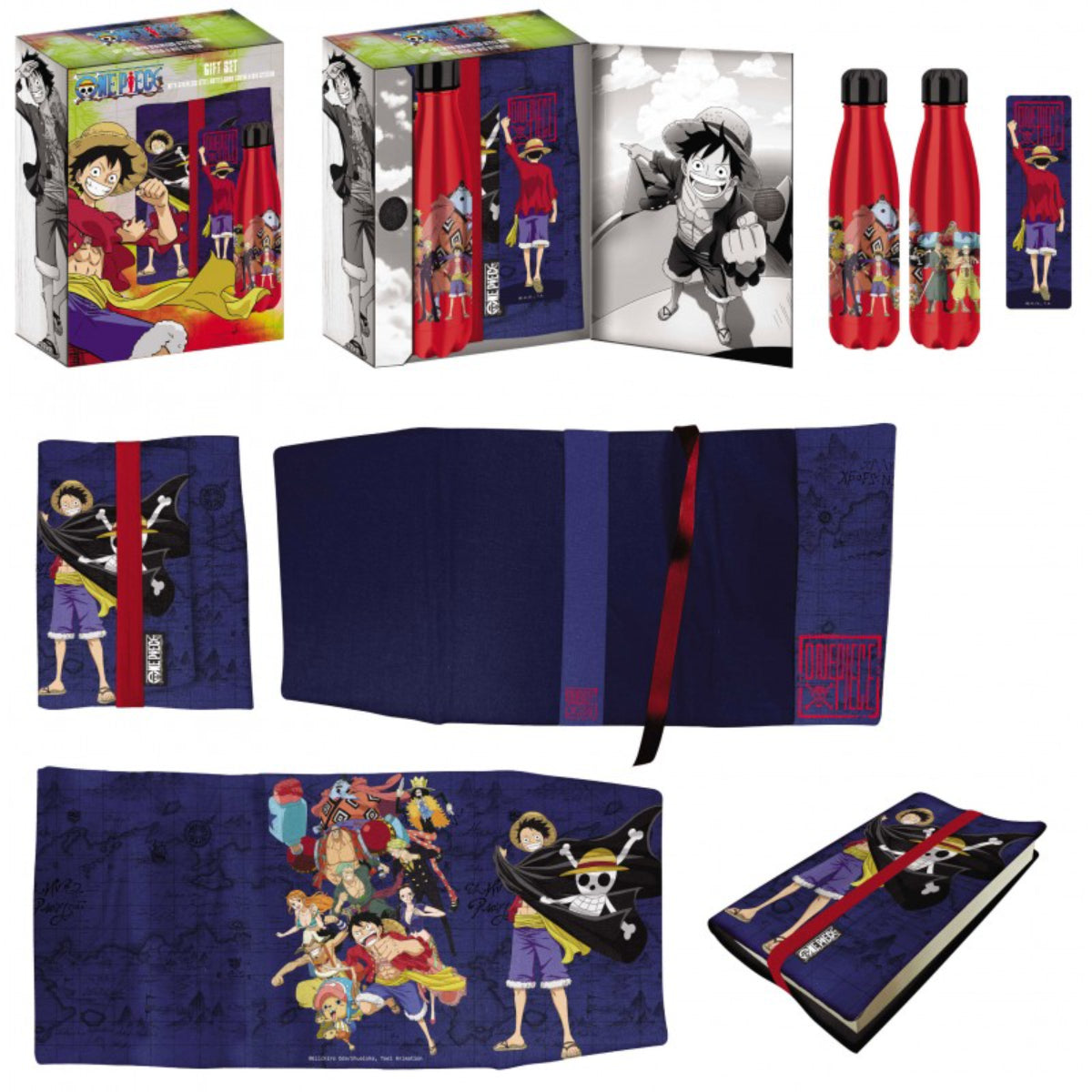 One Piece Geschenkset Thermosflasche mit Manga Schutzhülle und Lesezeichen