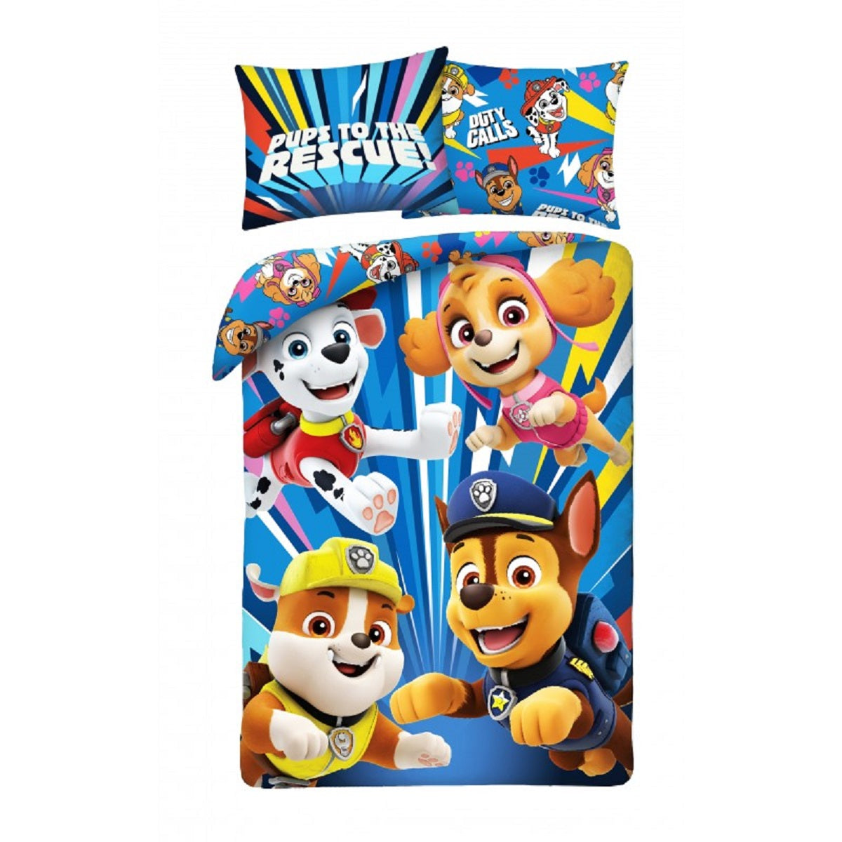Paw Patrol Bettwäsche Set aus Baumwolle Bettdeckenbezug 160 × 200 cm mit 70 × 80 cm Kissenbezug