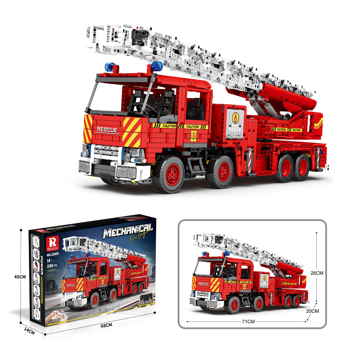 Reobrix 22005 Feuerwehr Drehleiter Klemmbaustein RC Feuerwehrfahrzeug 3266 Teile ab 14