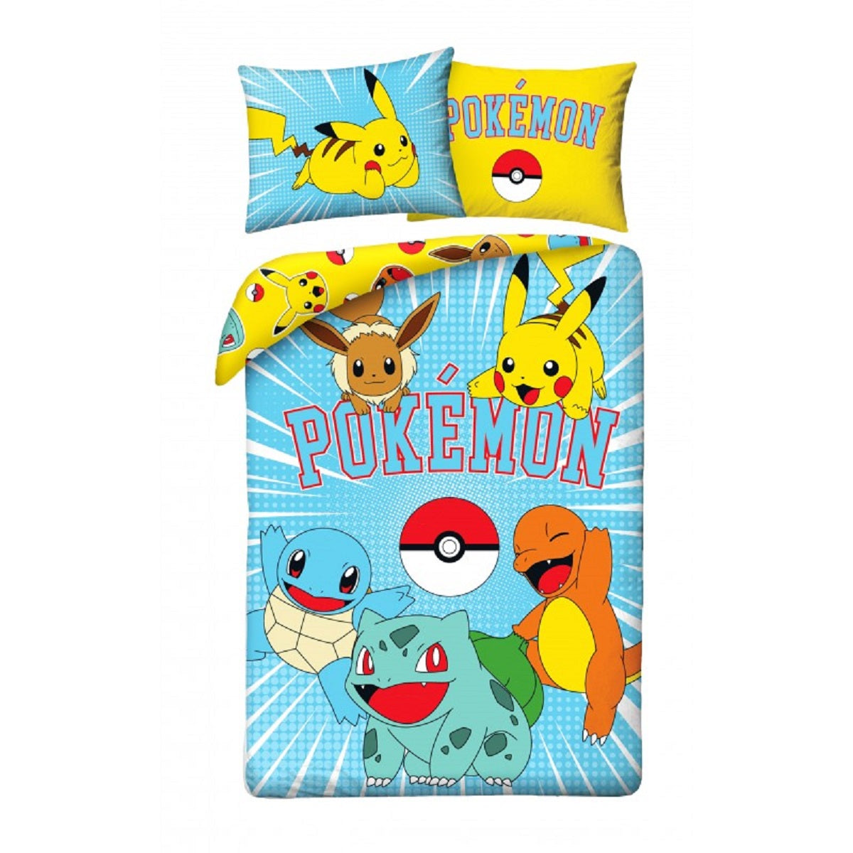 Pokémon Bettwäsche Set aus Baumwolle Bettdeckenbezug 140 × 200 cm mit 70 × 90 cm Kissenbezug