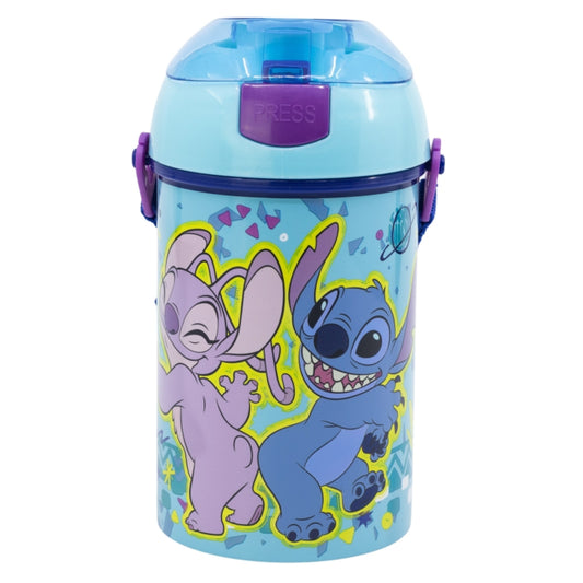Stitch Kinder Trinkflasche 450 ml Pop-Up Flasche mit Druckknopfdeckel