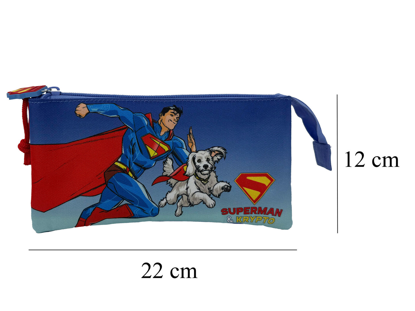 Superman Dreifach Federmäppchen 3 Fächer Federmappe mit Reißverschluss