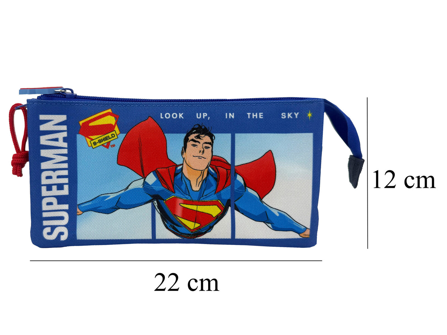 Superman Dreifach Federmäppchen 3 Fächer Federmappe mit Reißverschluss
