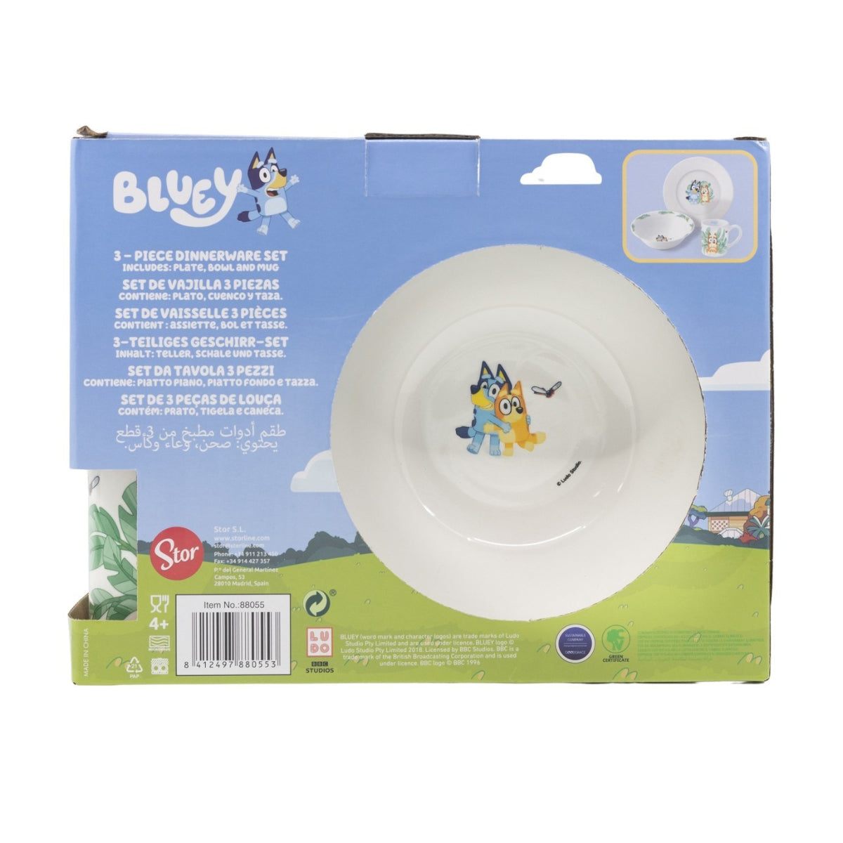 Bluey Kinder Geschirr Set Keramik 3 teilig Teller Schüssel Becher in Geschenkbox
