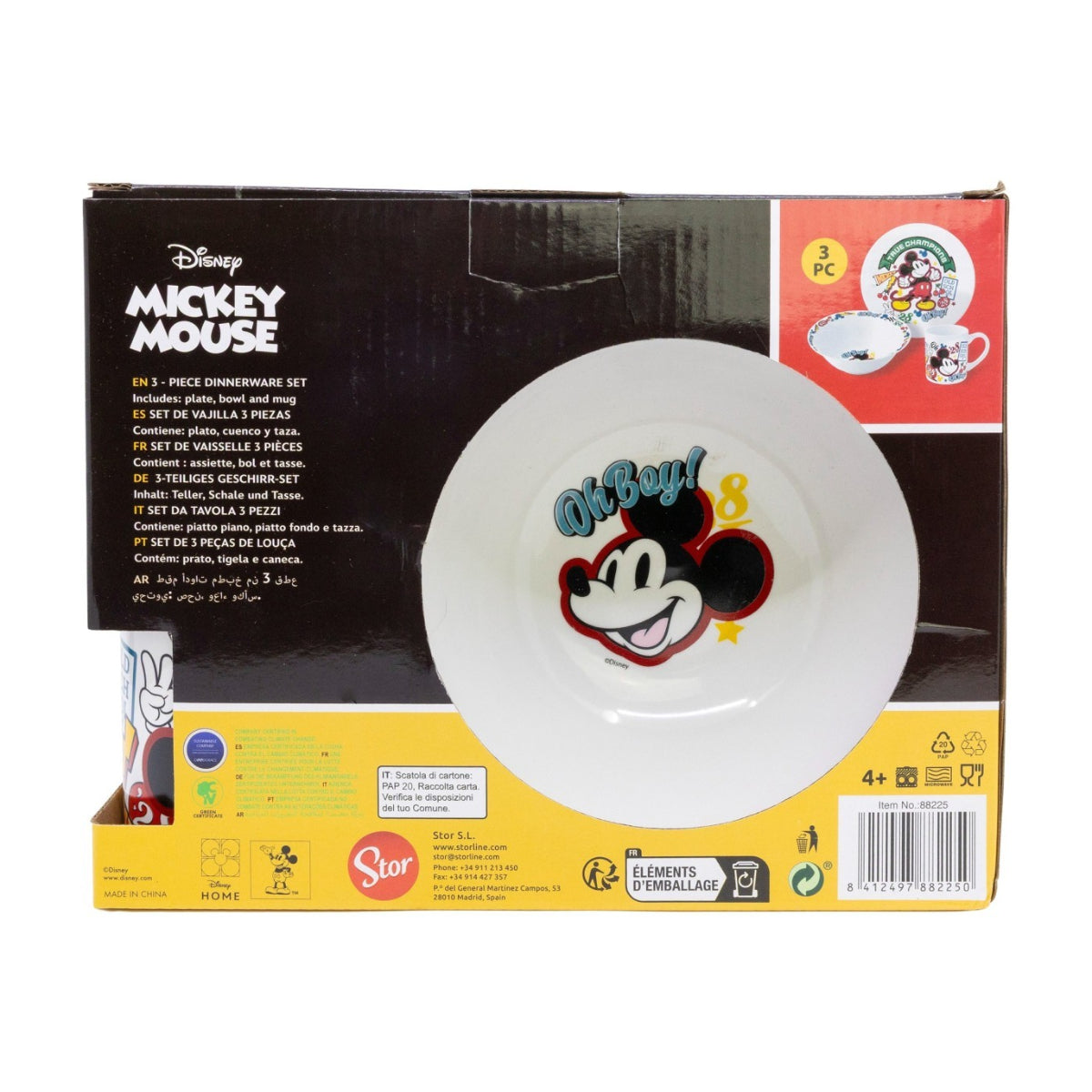 Disney Mickey Mouse Kinder Geschirr Set Keramik 3 teilig Teller Schüssel Becher in Geschenkbox