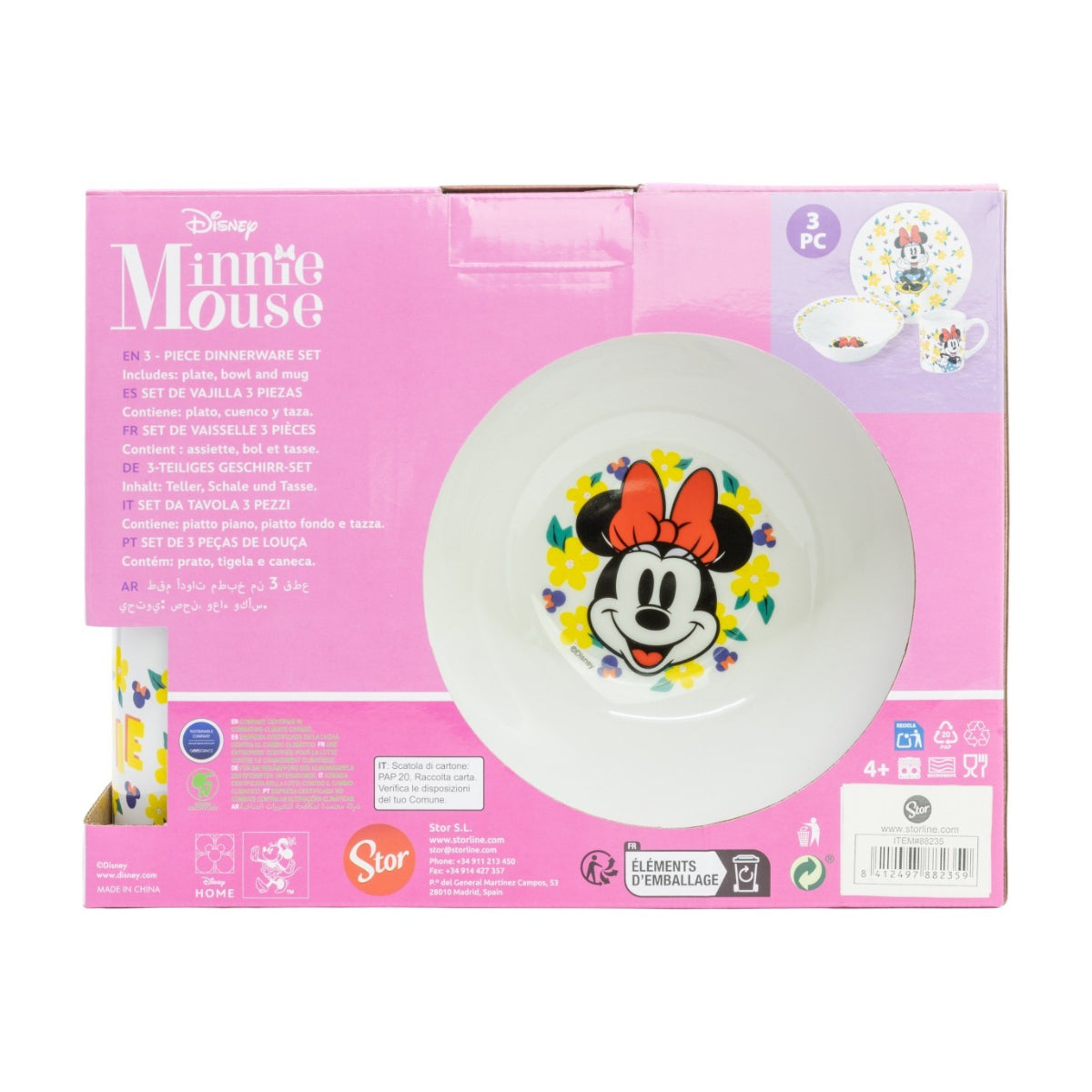 Disney Minnie Mouse Kinder Geschirr Set Keramik 3 teilig Teller Schüssel Becher in Geschenkbox