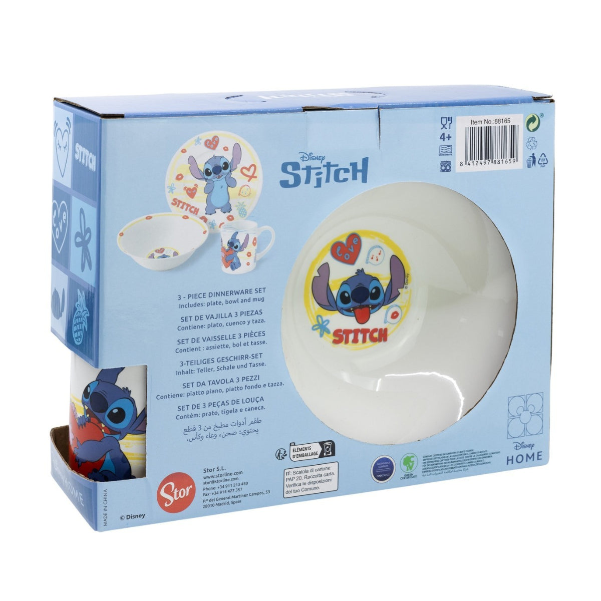 Disney Stitch Kinder Geschirr Set Keramik 3 teilig Teller Schüssel Becher in Geschenkbox