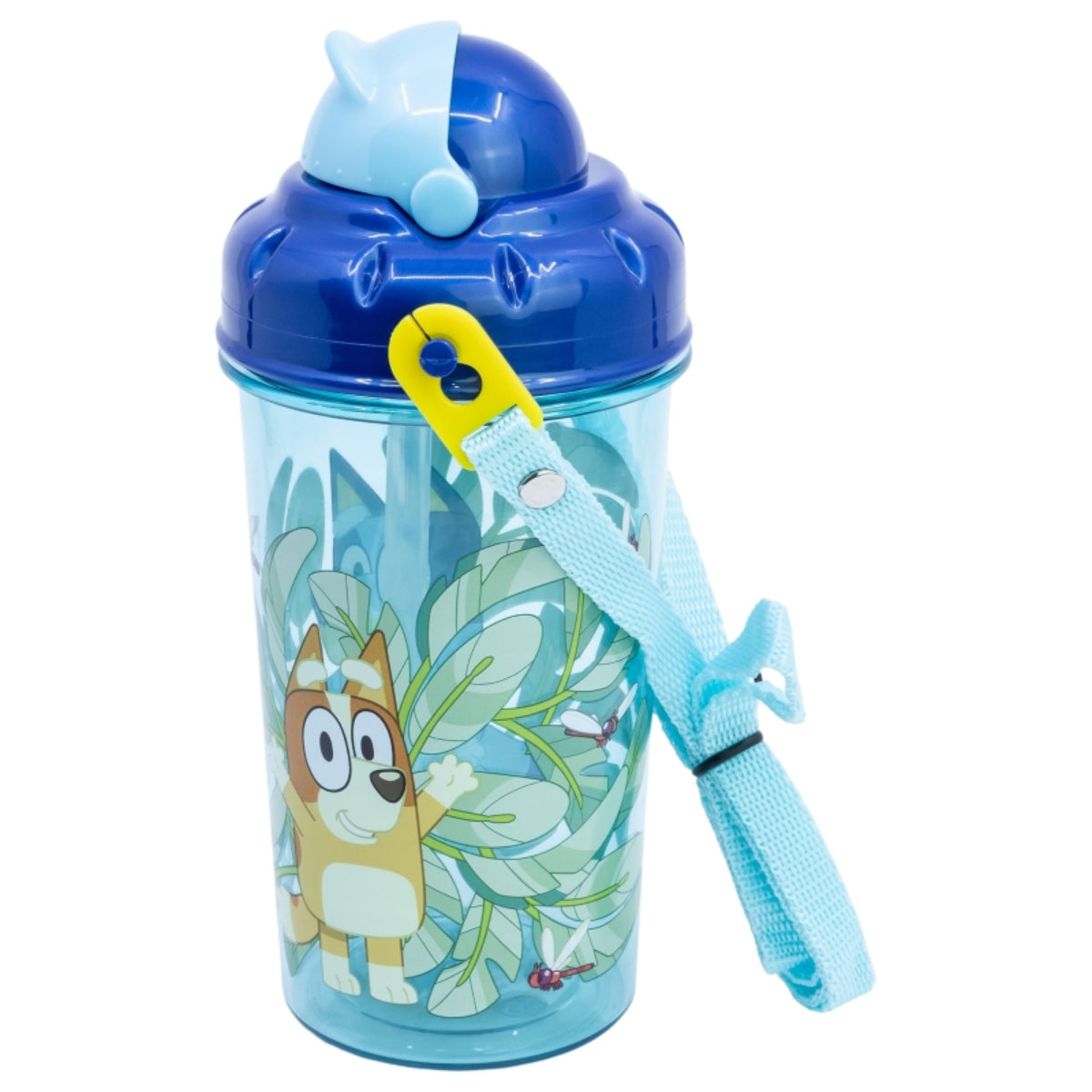 Bluey Kinder Trinkflasche 465 ml mit Strohhalm und Tragegurt