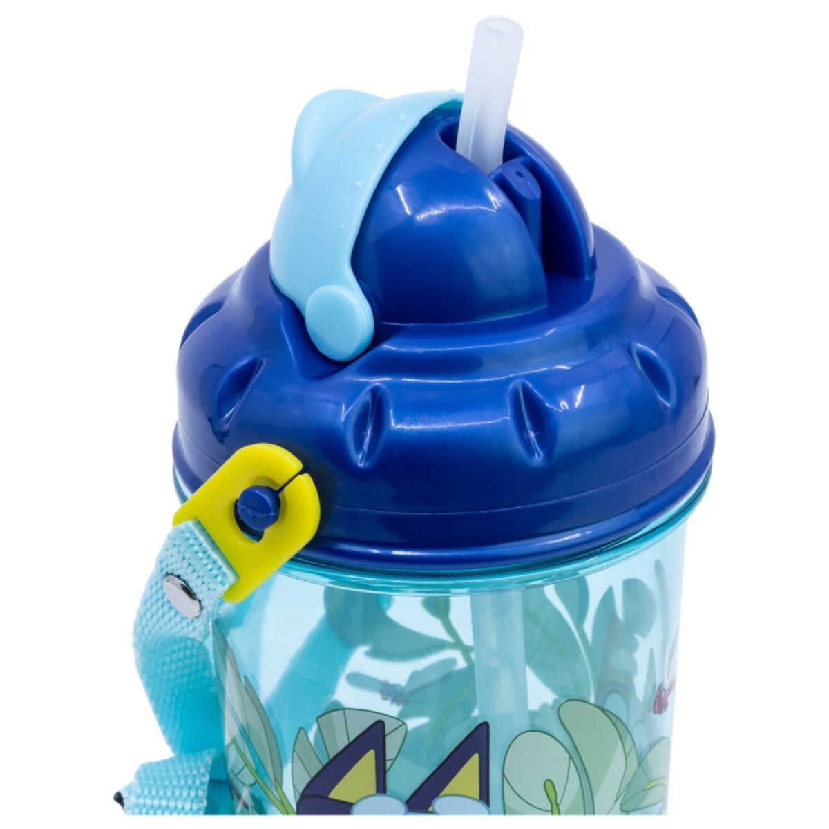 Bluey Kinder Trinkflasche 465 ml mit Strohhalm und Tragegurt