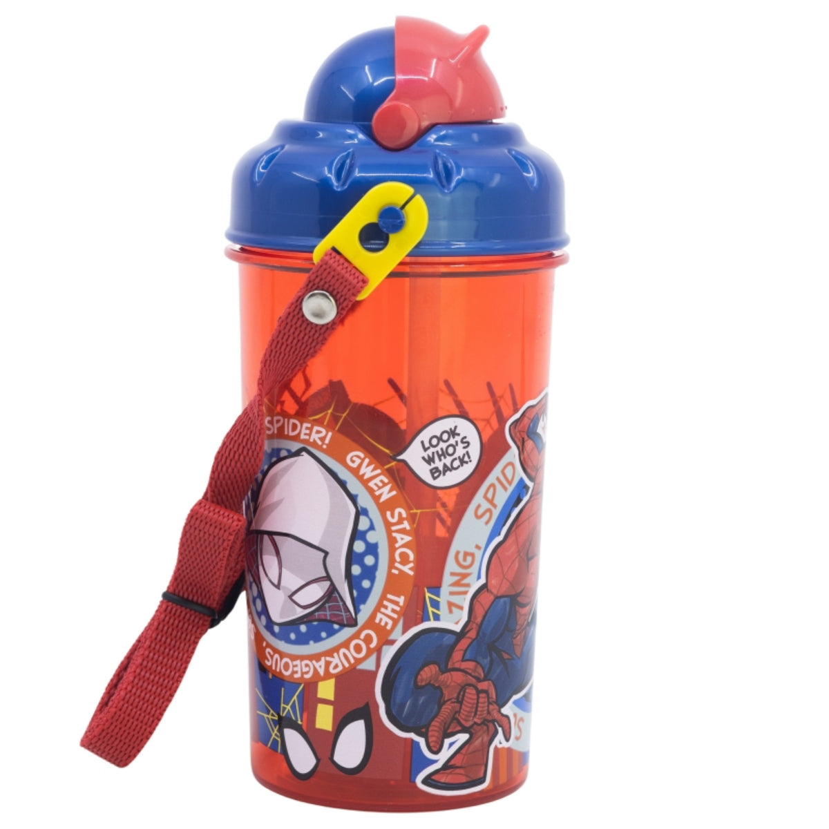 Spiderman Kinder Trinkflasche 465 ml mit Strohhalm und Tragegurt