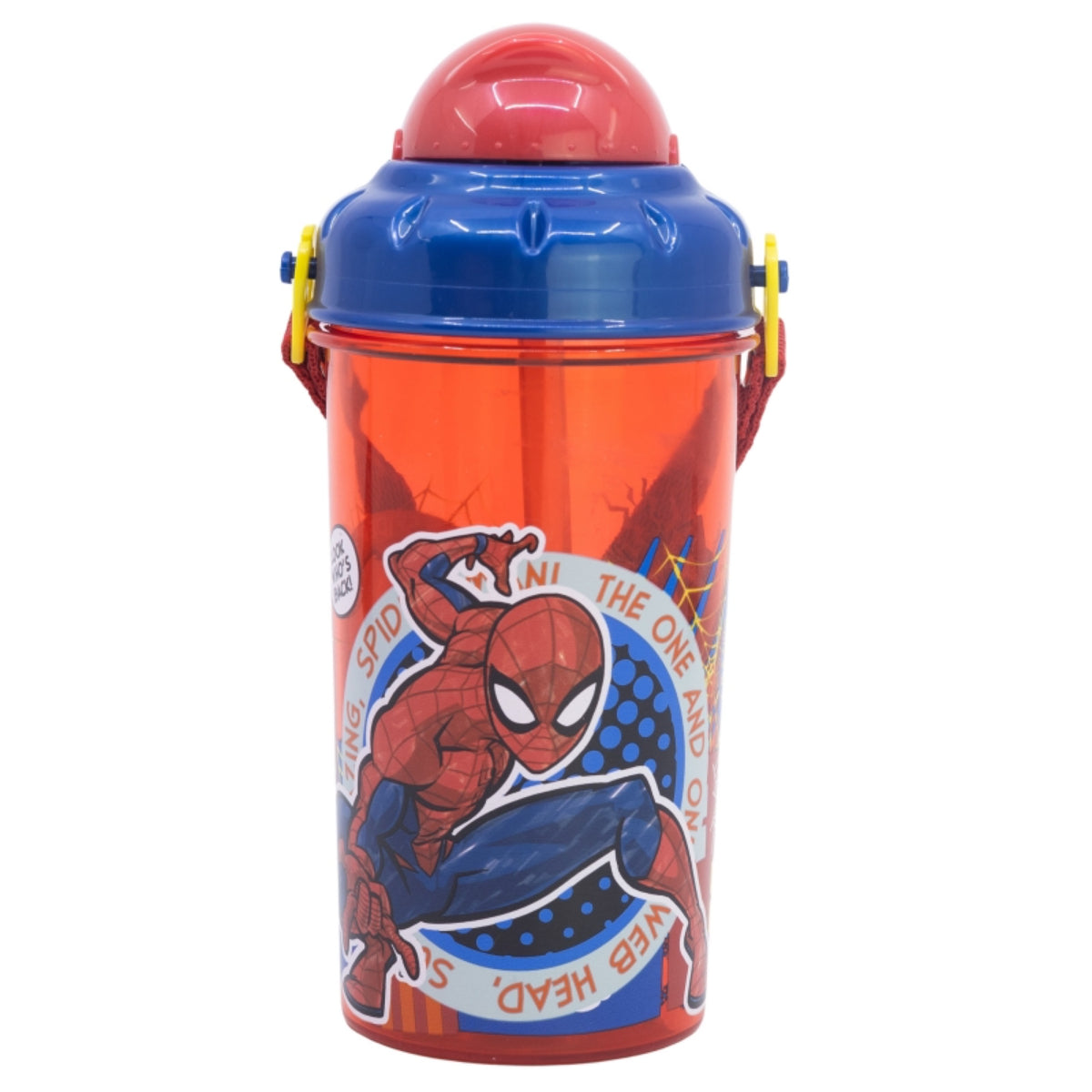 Spiderman Kinder Trinkflasche 465 ml mit Strohhalm und Tragegurt