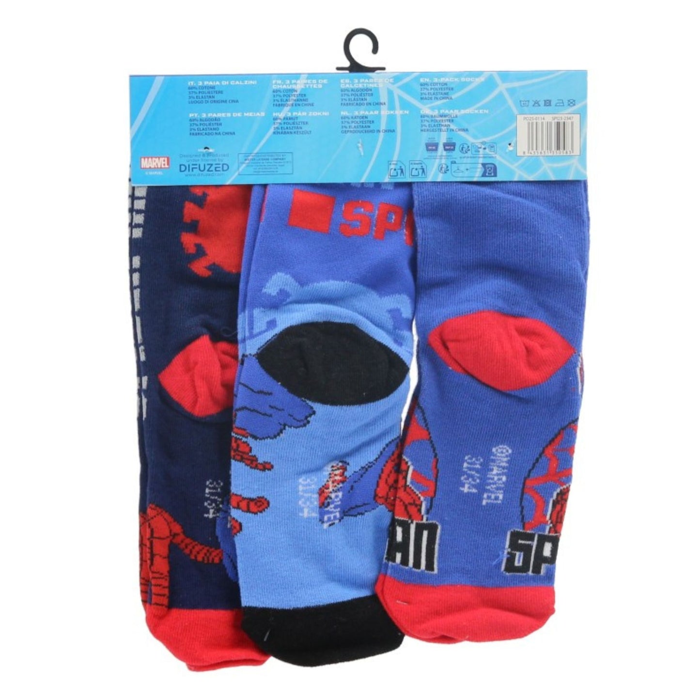 Marvel Spiderman Kindersocken 3er-Pack atmungsaktiv & weich