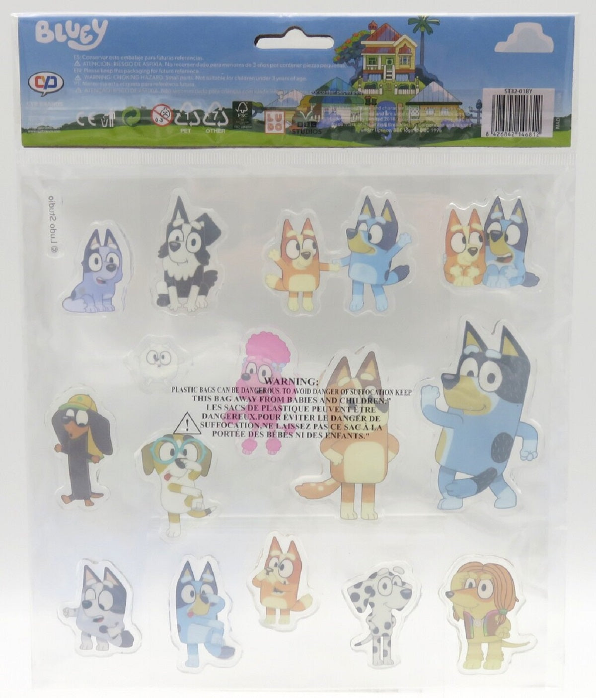 Bluey Gel Fenstersticker wiederverwendbare Fensterdeko für Kinderzimmer und glatte Flächen