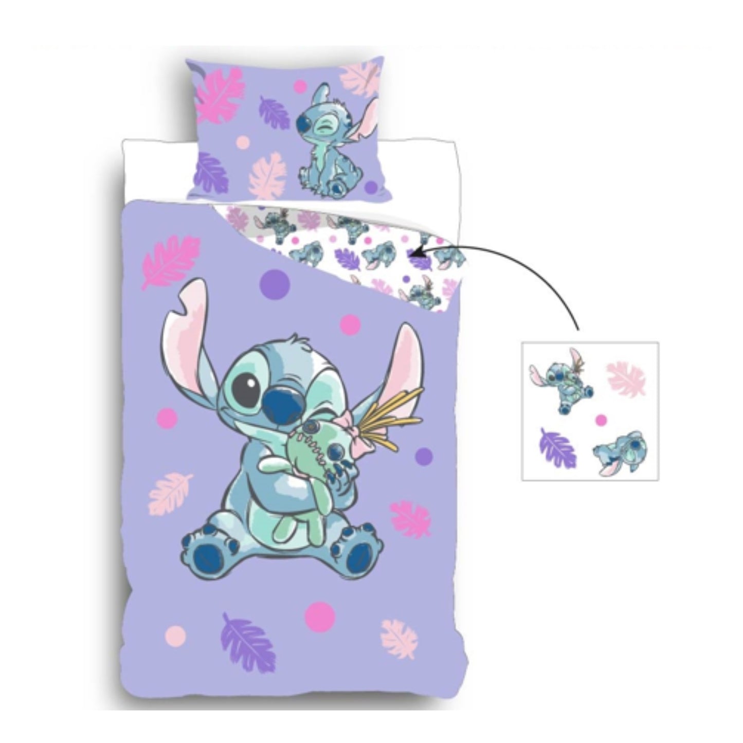 Disney Lilo & Stitch Bettwäsche Set 100 % Baumwolle Bettbezug 140x200 cm + Kissen 60x70 cm