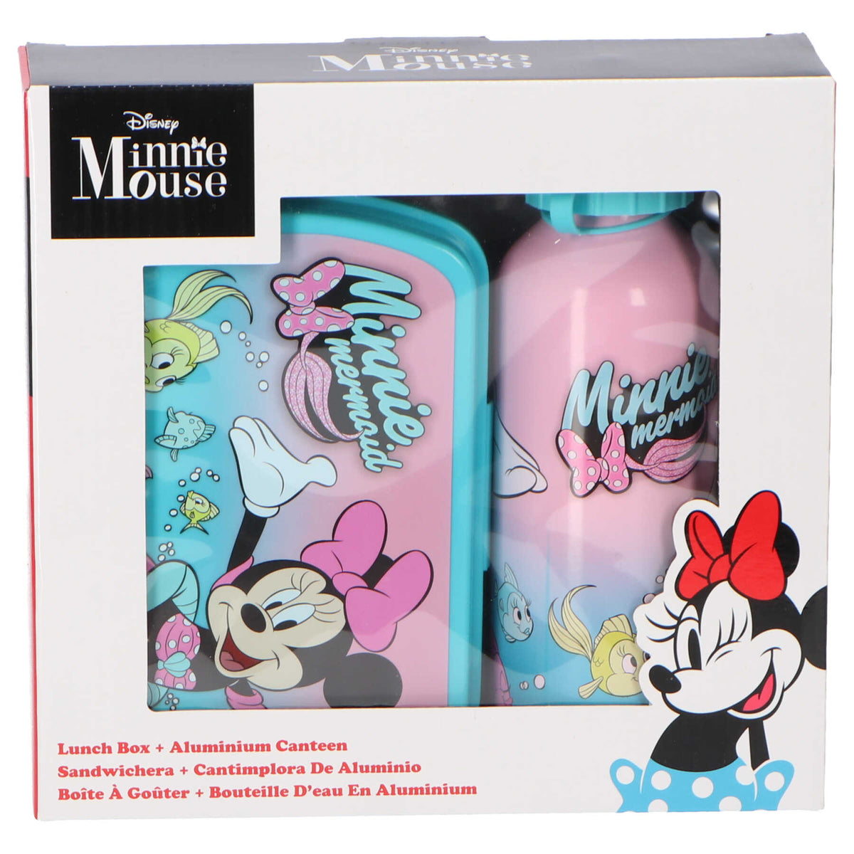 Disney Minnie Mouse Pausenset Lunchbox Aluminium Trinkflasche für Kindergarten Schule Freizeit und Reisen