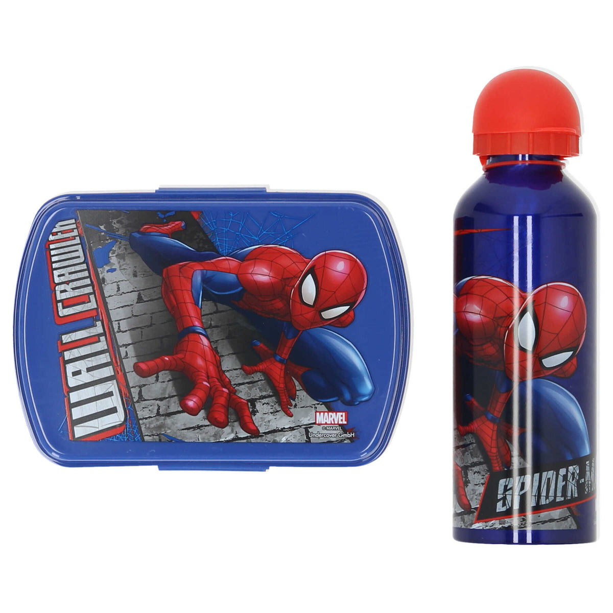 Marvel Spiderman Pausenset Lunchbox Aluminium Trinkflasche für Kindergarten Schule Freizeit und Reisen