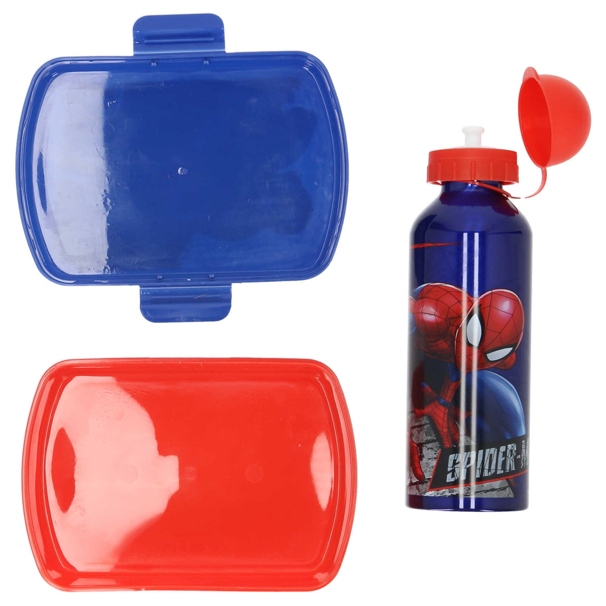Marvel Spiderman Pausenset Lunchbox Aluminium Trinkflasche für Kindergarten Schule Freizeit und Reisen