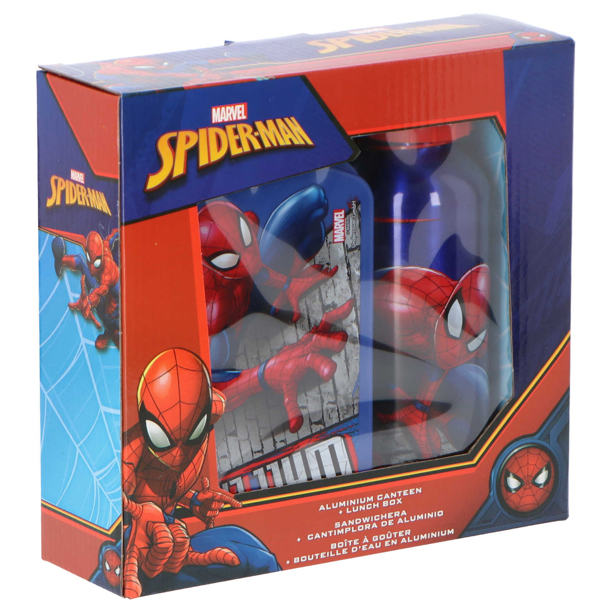 Marvel Spiderman Pausenset Lunchbox Aluminium Trinkflasche für Kindergarten Schule Freizeit und Reisen