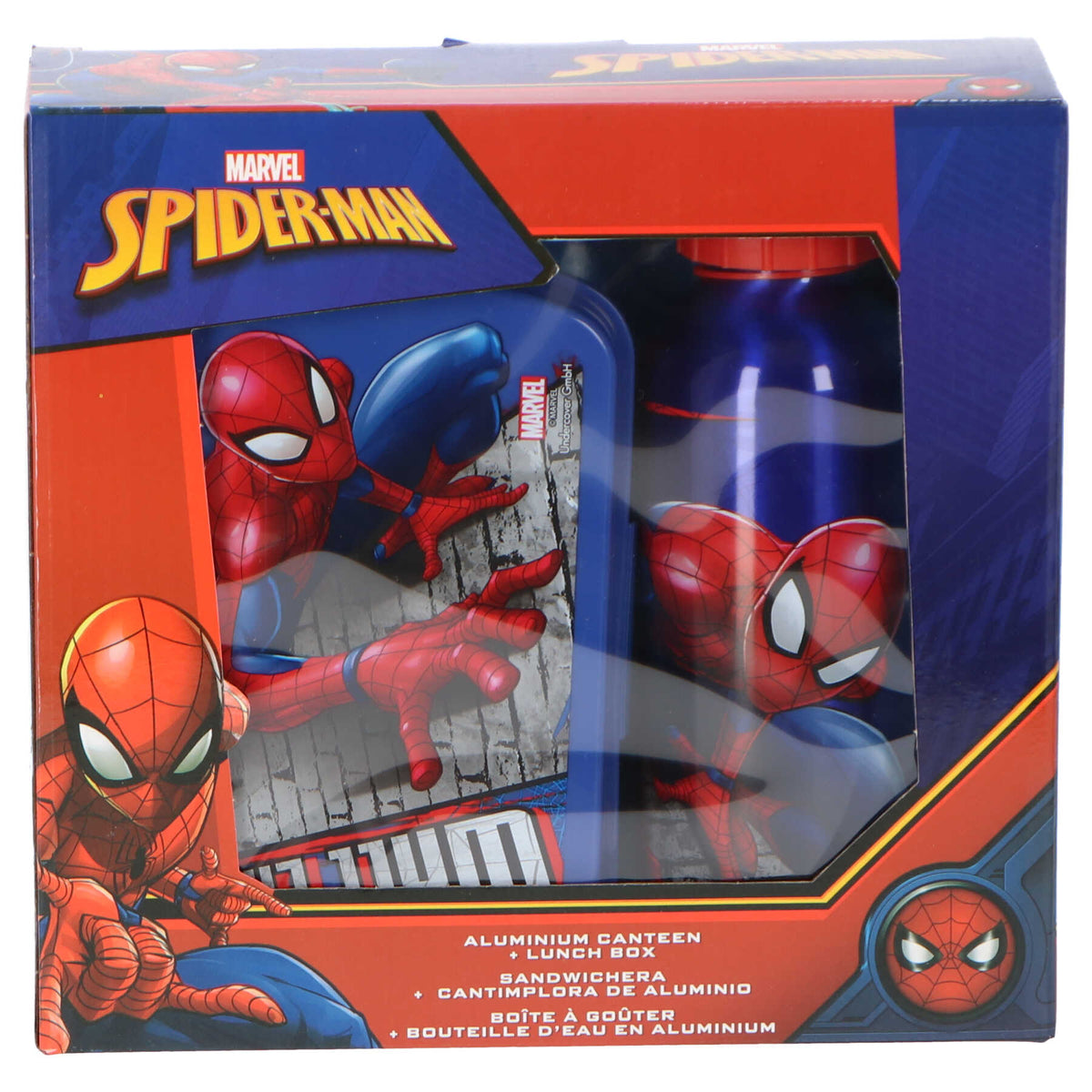 Marvel Spiderman Pausenset Lunchbox Aluminium Trinkflasche für Kindergarten Schule Freizeit und Reisen