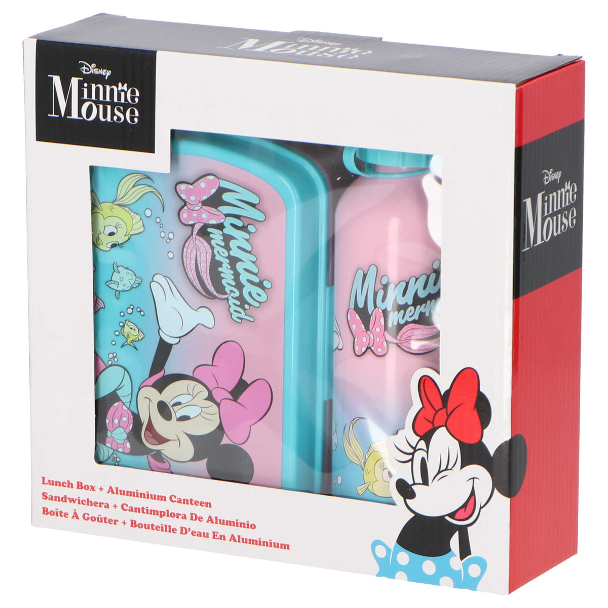 Disney Minnie Mouse Pausenset Lunchbox Aluminium Trinkflasche für Kindergarten Schule Freizeit und Reisen