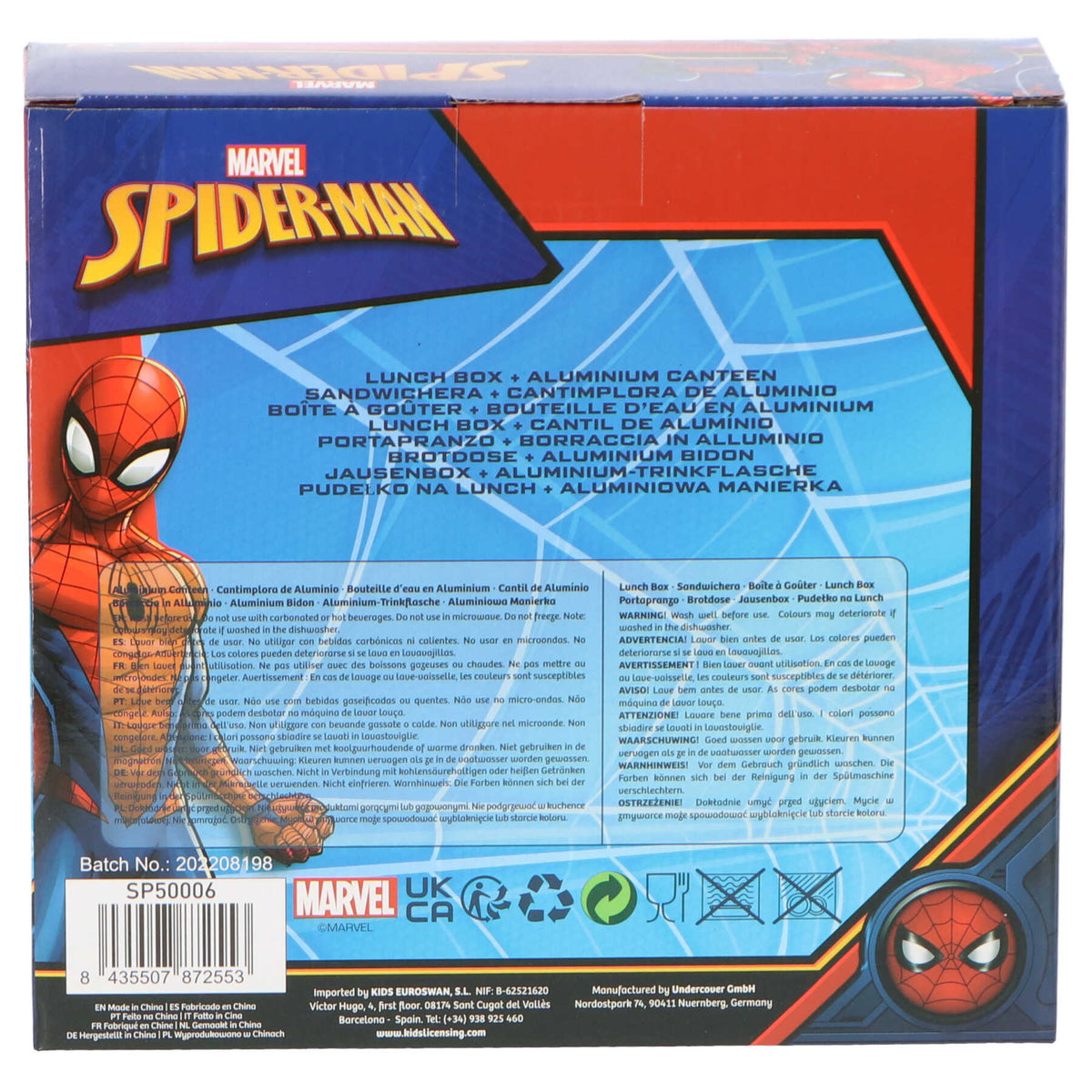 Marvel Spiderman Pausenset Lunchbox Aluminium Trinkflasche für Kindergarten Schule Freizeit und Reisen