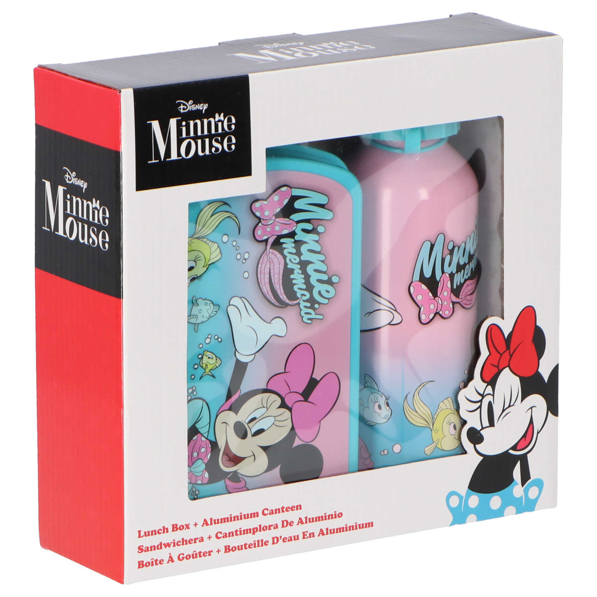 Disney Minnie Mouse Pausenset Lunchbox Aluminium Trinkflasche für Kindergarten Schule Freizeit und Reisen