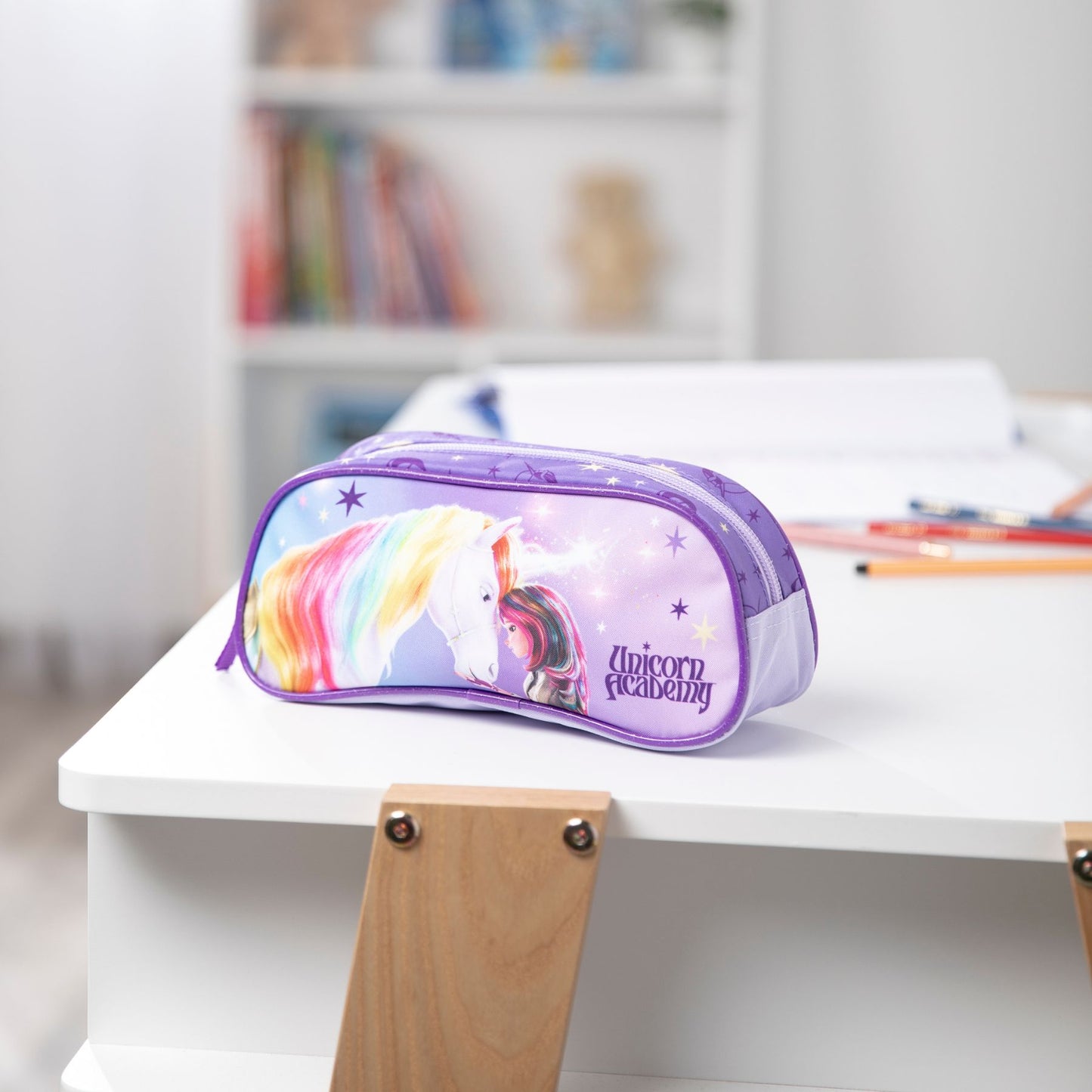 Unicorn Academy Mäppchen Kinder Schulmäppchen Etui Stifte Tasche Lila