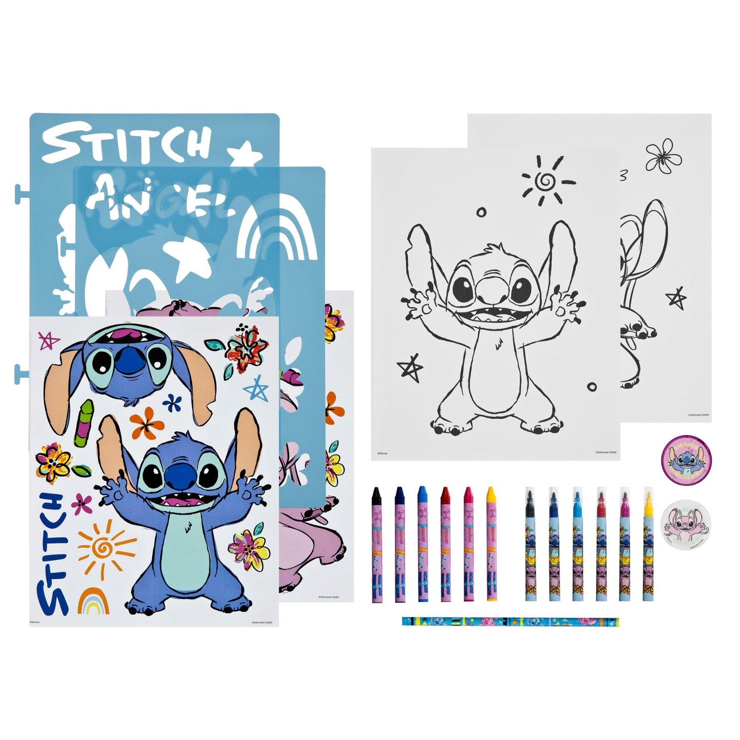 Disney Stitch Malset Kinder mehrfarbig mit Stickern und Stiften Malbuch Set