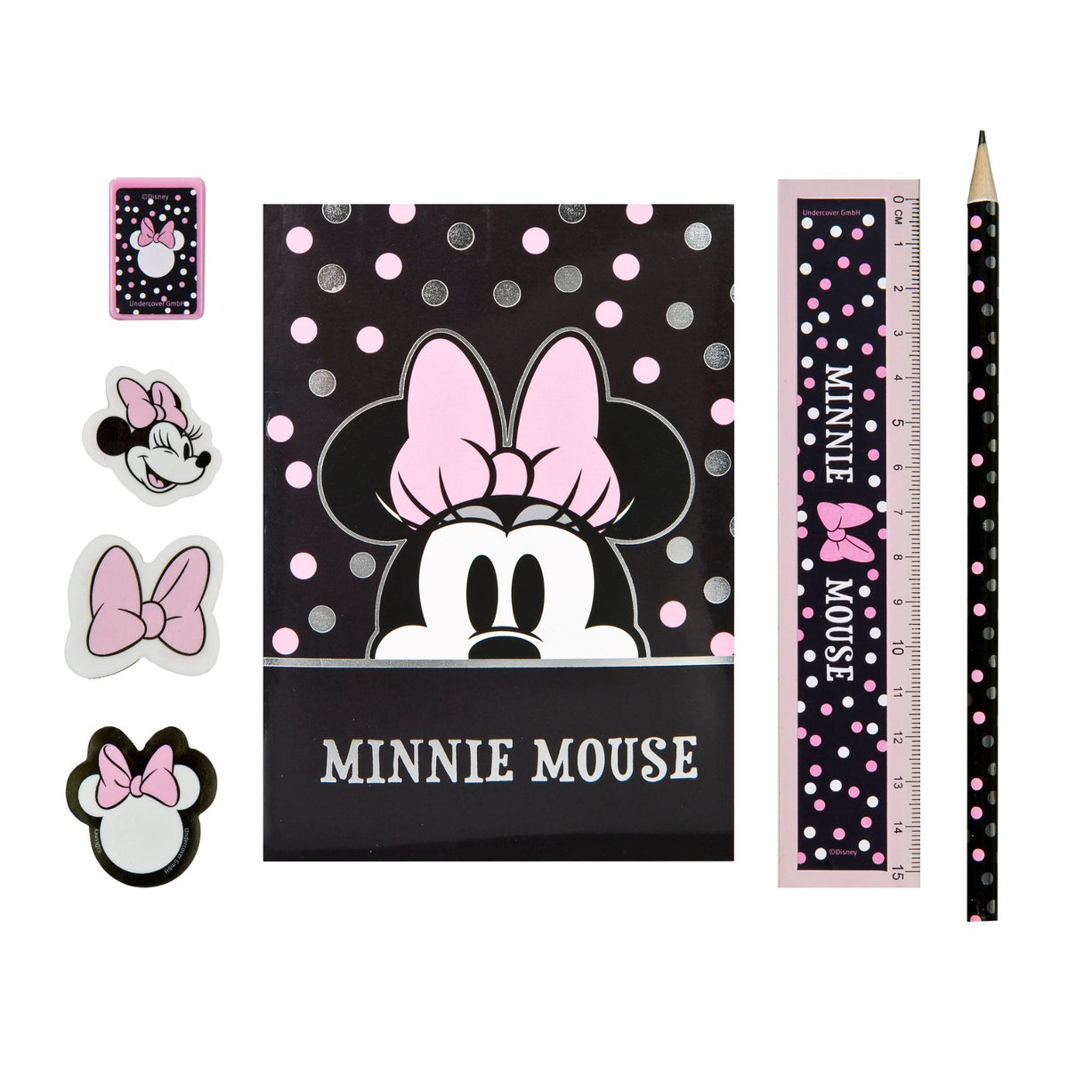 Disney Minnie Mouse Federmäppchen Kinder 7 teilig gefüllt für Schule Lernen und Freizeit