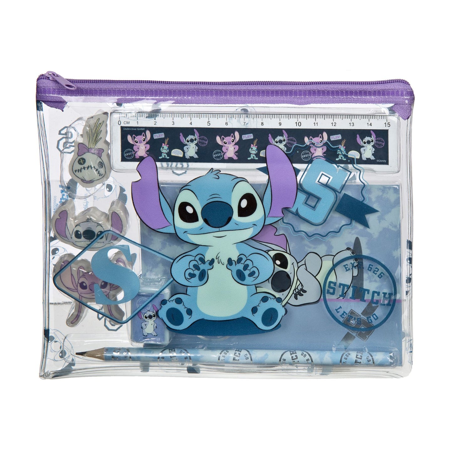 Disney Stitch Federmäppchen gefüllt 7 teilig mehrfarbig Etui Schulzubehör für Kinder