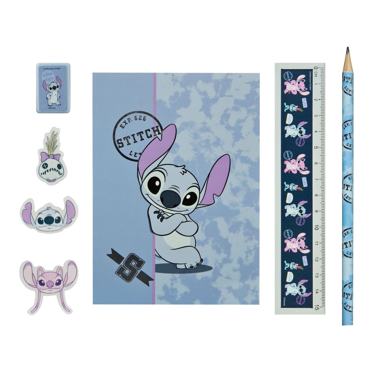 Disney Stitch Federmäppchen gefüllt 7 teilig mehrfarbig Etui Schulzubehör für Kinder
