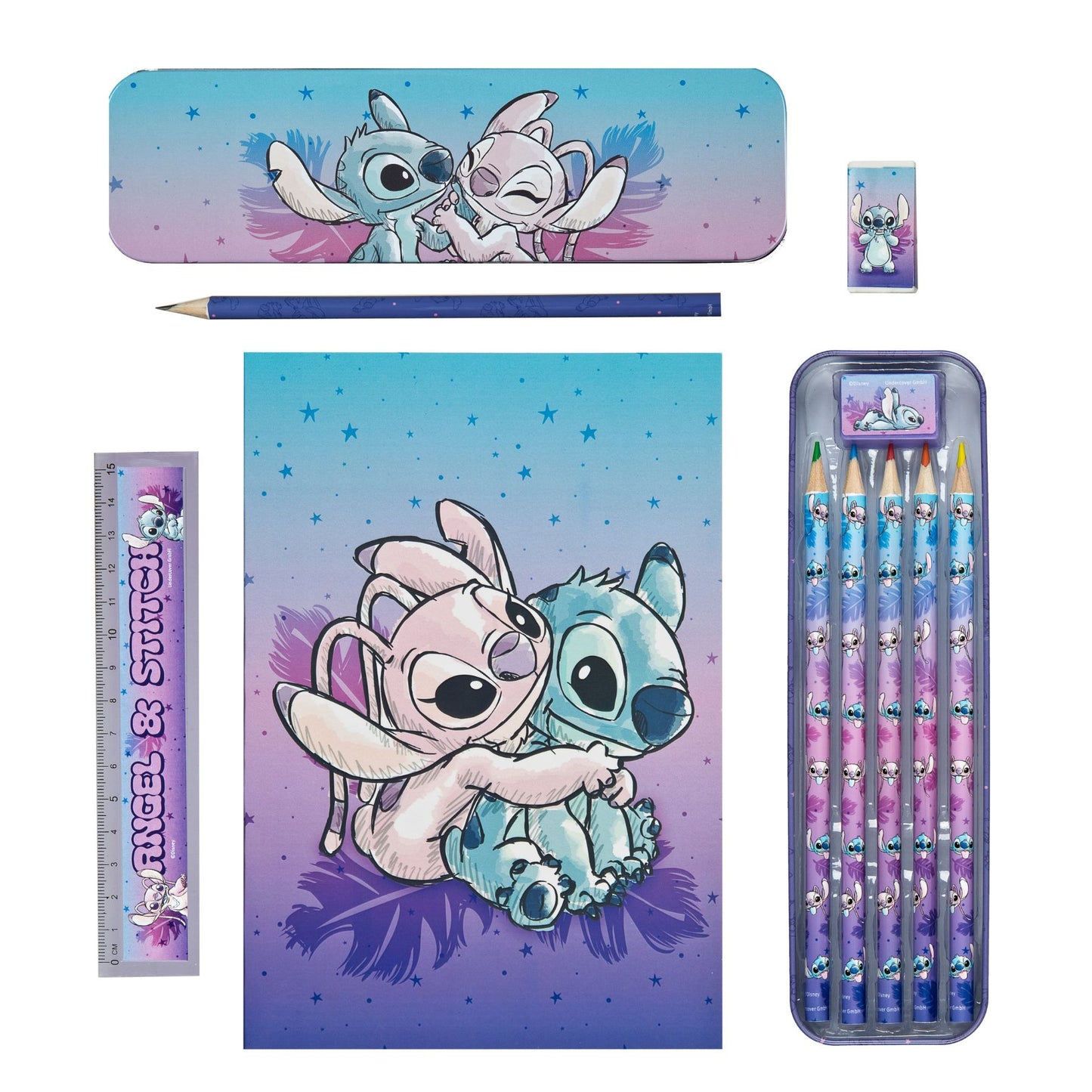 Disney Stitch Schreibwaren Set mehrfarbig Kinder Schulzubehör Schreibset Malzubehör