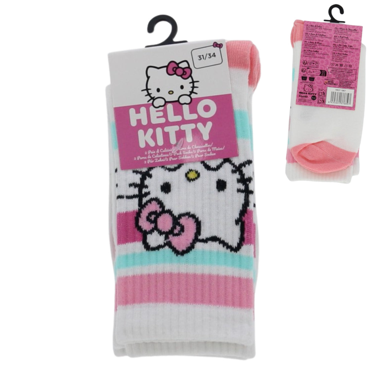Hello Kitty Socken Kinder 2er Set Weiß Baumwollsocken Jungen Freizeit Sport Schule
